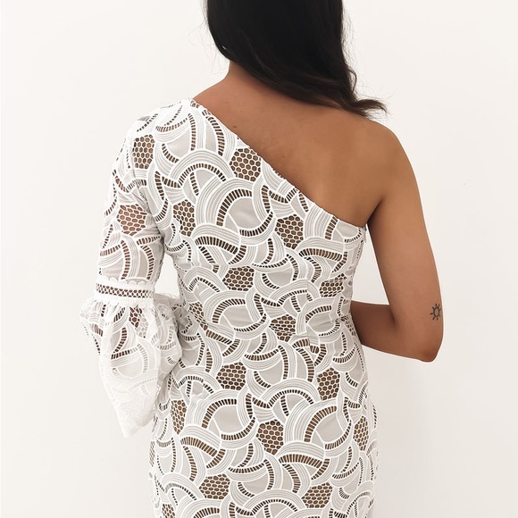 Elliott Descend One Shoulder Dress Lace Bride Ivory White - Picture 2 of 7